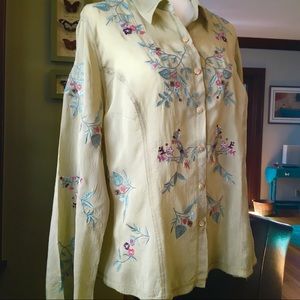 J Jill Pale Green Embroidered Rayon Blouse